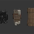 Antique Wooden And Metal Carts With Log Loaded Design On White Background