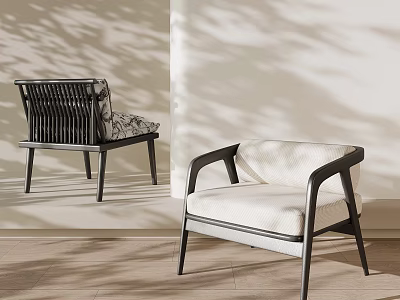 Modern Leisure Chairs With Black Frame And White Cushion In Living Room With Soft Shadows 3d model