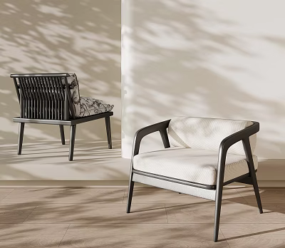 Modern Leisure Chairs With Black Frame And White Cushion In Living Room With Soft Shadows 3d model
