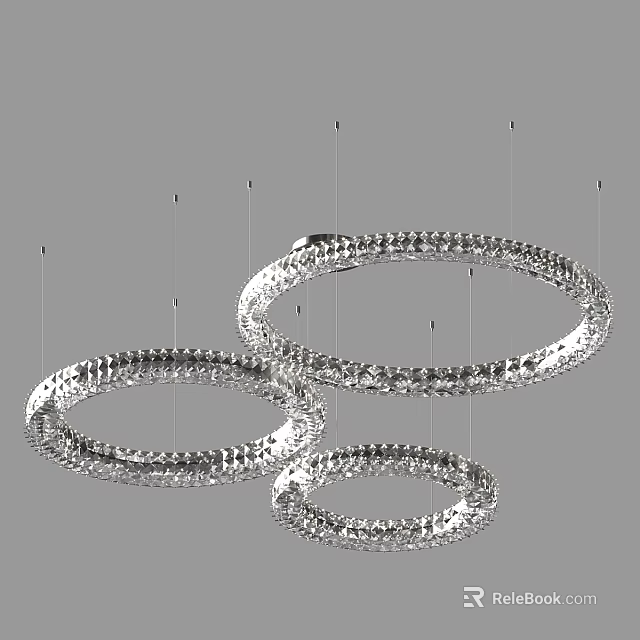 Elegant Three Silver Circular Metallic Decorative Chandeliers with Intricate Beaded Design 3d model 