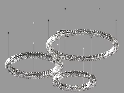 Elegant Three Silver Circular Metallic Decorative Chandeliers with Intricate Beaded Design 3d model