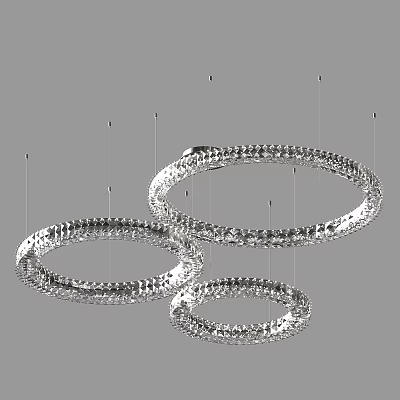 Elegant Three Silver Circular Metallic Decorative Chandeliers with Intricate Beaded Design 3d model