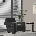 Modern Leather Single Sofa With Floor Lamp Potted Plant And Side Table 3d model