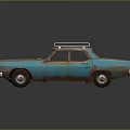 Vintage Rusty Turquoise Car With Roof Rack And Worn Exterior On Dark Reflective Surface