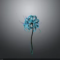 Blue Flower Featuring Slender Petals And Green Stem On Gray Background With Small Light Spots
