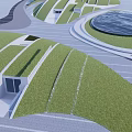 Modern Landscape Design With Geometric Lawns Curved Paths And Circular Structures 3d model