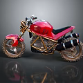 Stylish Red Motorcycle Featuring Gold Frame Black Seat And Dual Exhaust Pipes