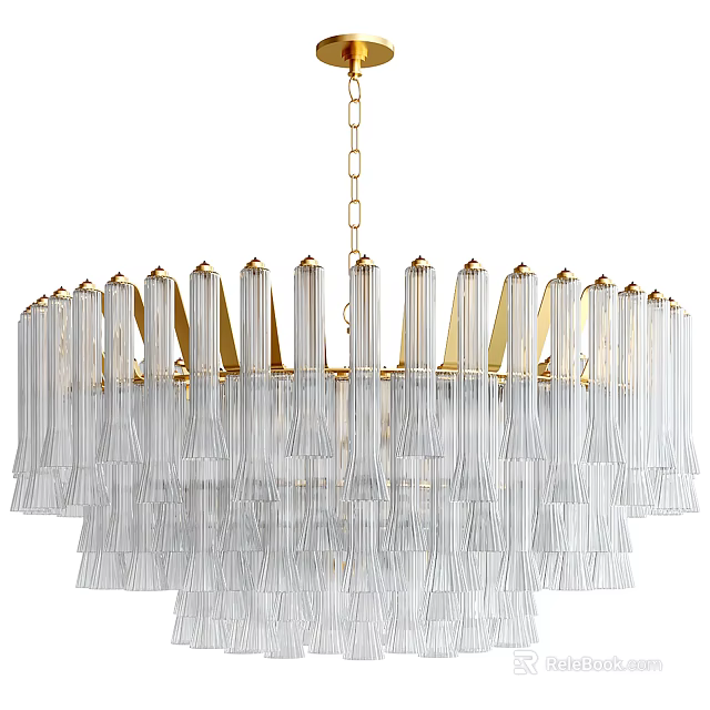 Elegant Crystal Chandelier With Transparent Columnar Drops Gold Frame And Layered Design 3d model 