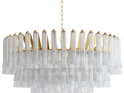 Elegant Crystal Chandelier With Transparent Columnar Drops Gold Frame And Layered Design 3d model