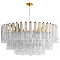 Elegant Crystal Chandelier With Transparent Columnar Drops Gold Frame And Layered Design