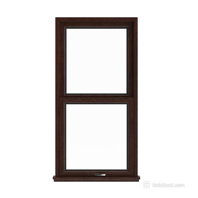 Dark Brown Wooden Frame Casement Window With Double Glass Panes For Home Use 3d model 