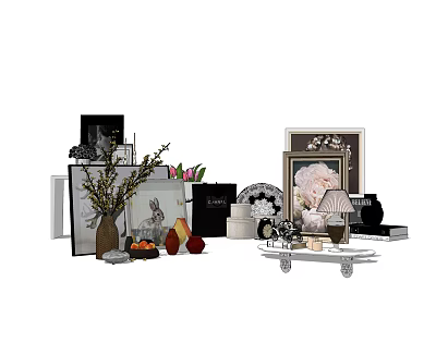Decorative Ornament Set Including Vase Photo Frames Fruit Ornaments Tea Set And Trolley 3d model