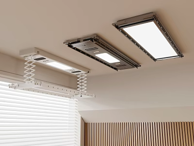 Modern Indoor Ceiling Mounted Electric Clothes Hanger With LED Lights And Retractable Design 3d model