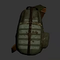 Vintage Green Brown Striped Backpack With Worn Leather Straps And Rustic Design 3d model