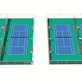 Two Outdoor Tennis Courts Layout With Green Surfaces Blue Courts And Fencing
