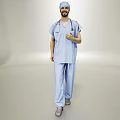 Man in Light Blue Medical Scrubs with Surgical Cap Stethoscope and Thumbs Up