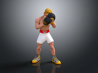 Male Boxer Wearing Black Boxing Gloves White Shorts and Yellow Shoes 3d model