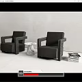 Modern Black Leisure Sofa Set with Two Armchairs and Round Side Table 3d model