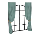 Light Blue Fabric Curtains Hanging on Arch Window Tied with Rope