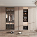 Wood veneer wardrobe clothes shoes bag books curtain 3d model