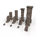 Stone Pillars With Various Heights Structures Complete And Broken Pieces Scattered Blocks On White 3d model