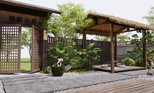 Japanese style courtyard Zen courtyard landscape 3d model