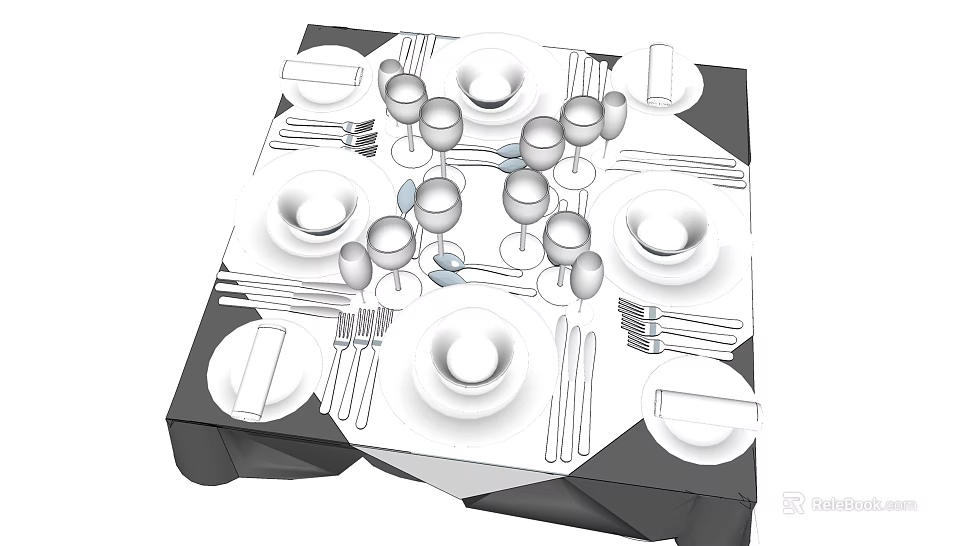 Complete Tableware Set With Plates Glasses Cutlery And Dinner Utensils 3d model 