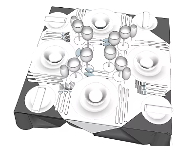 Complete Tableware Set With Plates Glasses Cutlery And Dinner Utensils 3d model