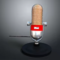 Vintage Microphone Household Item With Metal Mesh Red Accent Silver Base And Black Cable
