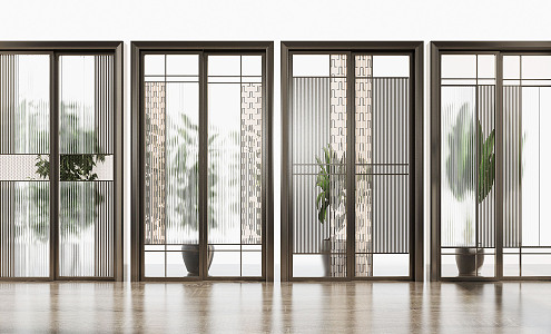 Modern sliding door aluminum alloy glass sliding door 3d model