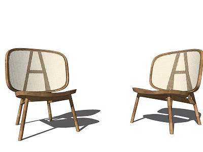 Modern Wooden Frame Lounge Chair With Rattan Backrest And Simple Design 3d model