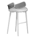 Elegant Contemporary Bar Stool With Rattan Backrest Wooden Legs And Upholstered Seat