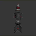 Military Rocket Weapon with Red Silver Body Aerodynamic Fins and Pointed Nose