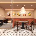 Modern Restaurant Interior With Wall Art Booth Seating Long Tables And Tile Floor