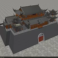 Traditional Chinese Ancient Architecture Featuring Multi Tiered Roofs Ornate Eaves Red Door And Gray Wall