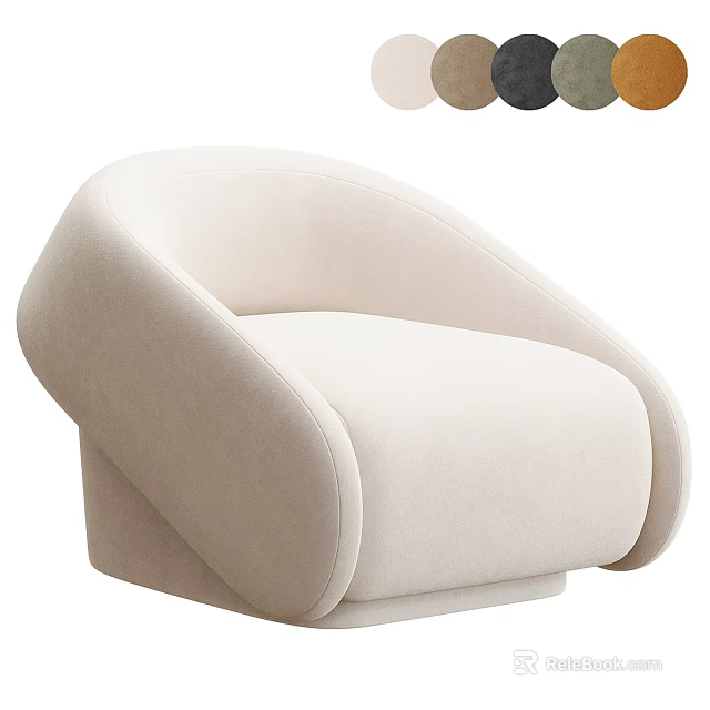 Beige Single Sofa With Modern Curved Armrest And Soft Comfortable Fabric Design 3d model 
