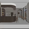 Modern Café Interior With Warm Lighting Wooden Bar Counter Tables Stools And Blackboard Menus