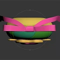 Decorative Ornament With Green Blue Surface Pink Heart Golden Accents And Pink Ribbon