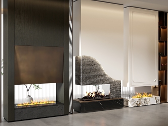 Modern fireplace background wall modeling wall 3d model