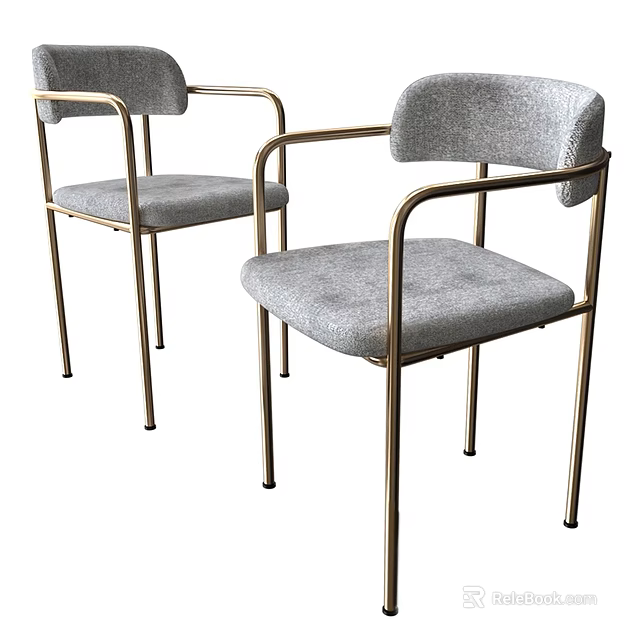 Modern Accent Chair With Gray Fabric Seat Backrest And Gold Metal Armrest Frame 3d model 