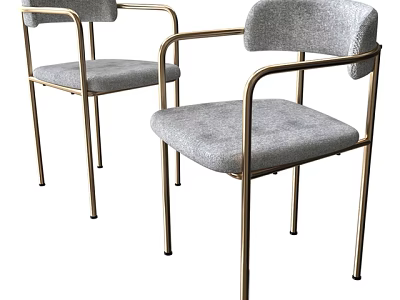 Modern Accent Chair With Gray Fabric Seat Backrest And Gold Metal Armrest Frame 3d model