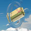 Rabbit Design Packaging With Blue Ring Bubbles And Blue Sky White Clouds 3d model