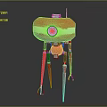 Red Robot Character With White Stripe Large Camera Eye And Long Legs 3d model