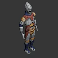 Futuristic Sci Fi Robot Character With Silver Head Red Armor And Blue Arm Bands