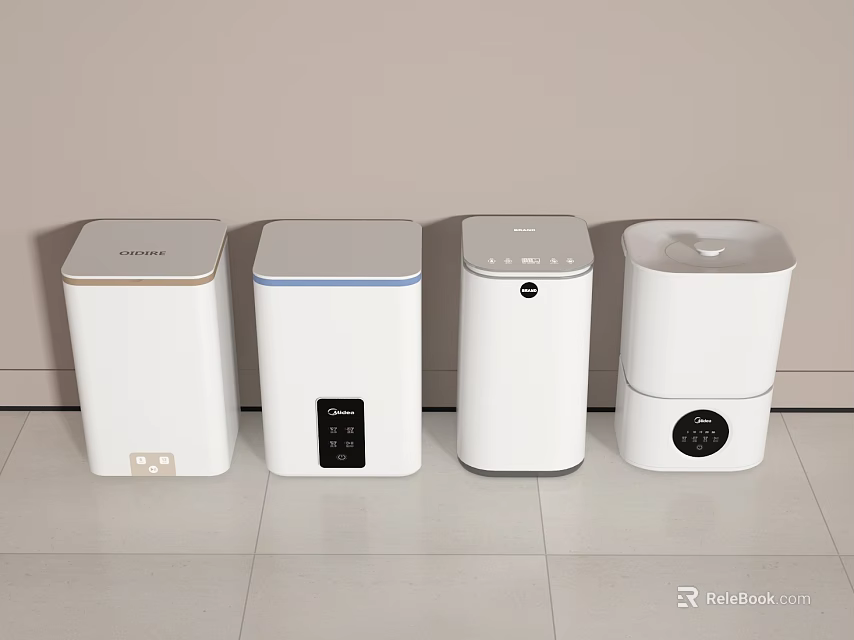 Sleek White Washing Machines Different Models Arranged In Modern Home Interior 3d model 