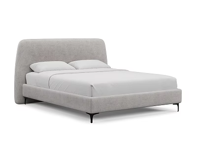 Modern Double Bed With Upholstered Gray Headboard White Mattress And Black Legs 3d model