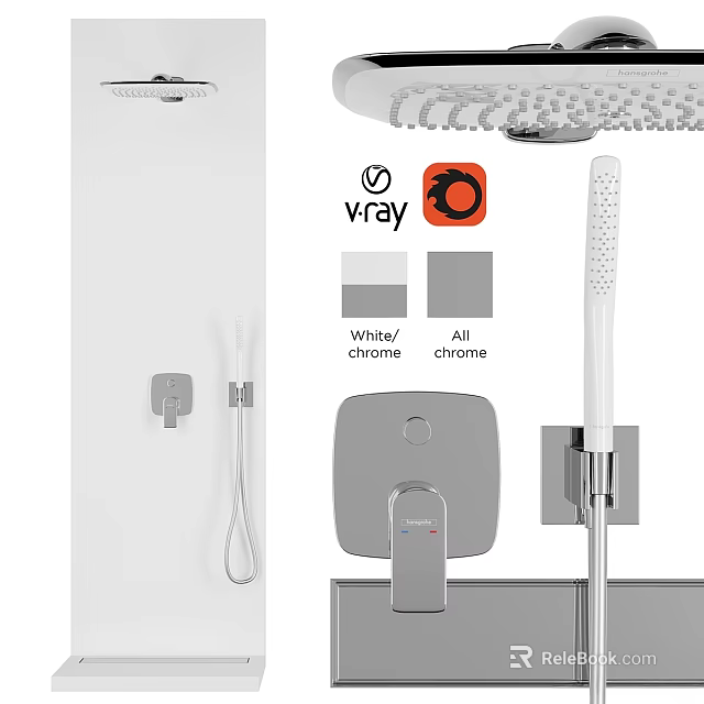 Modern White and Gray Faucet with Handheld Shower Head Control Panel and Chrome Finish 3d model 