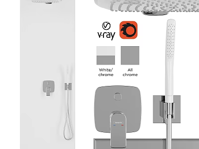 Modern White and Gray Faucet with Handheld Shower Head Control Panel and Chrome Finish 3d model
