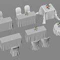 Functional Tables For Event Setup With Rectangular And Round Shapes And Flower Arrangements 3d model