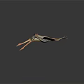 Flying Pterosaur With Long Orange Beak And White Striped Wings In Flight
